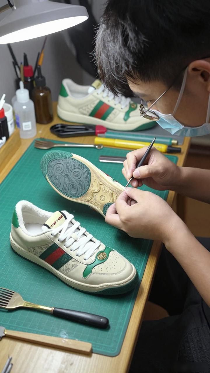 古驰GUCCI运动鞋修复翻新换底_古驰运动鞋掉色补色方法_古驰运动鞋开胶修复