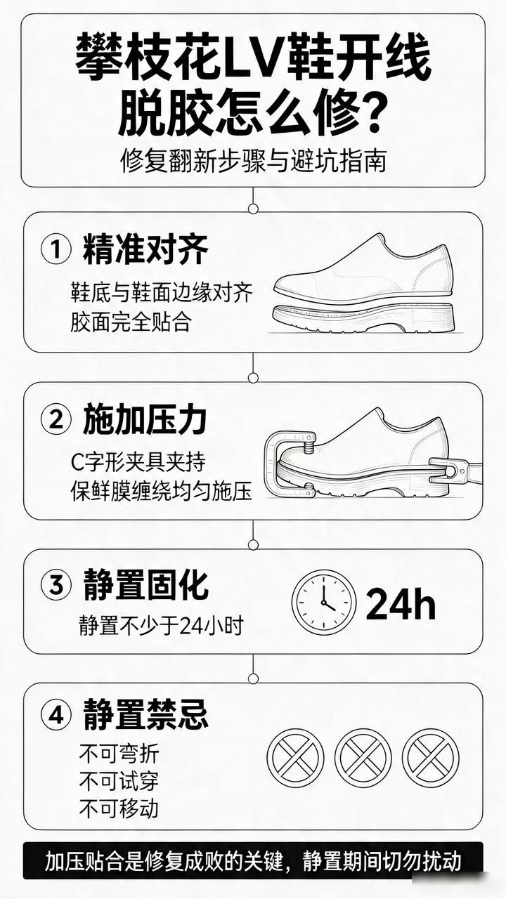 LV鞋开线修复步骤_LV鞋脱胶修复_LV鞋脱胶开线修复翻新